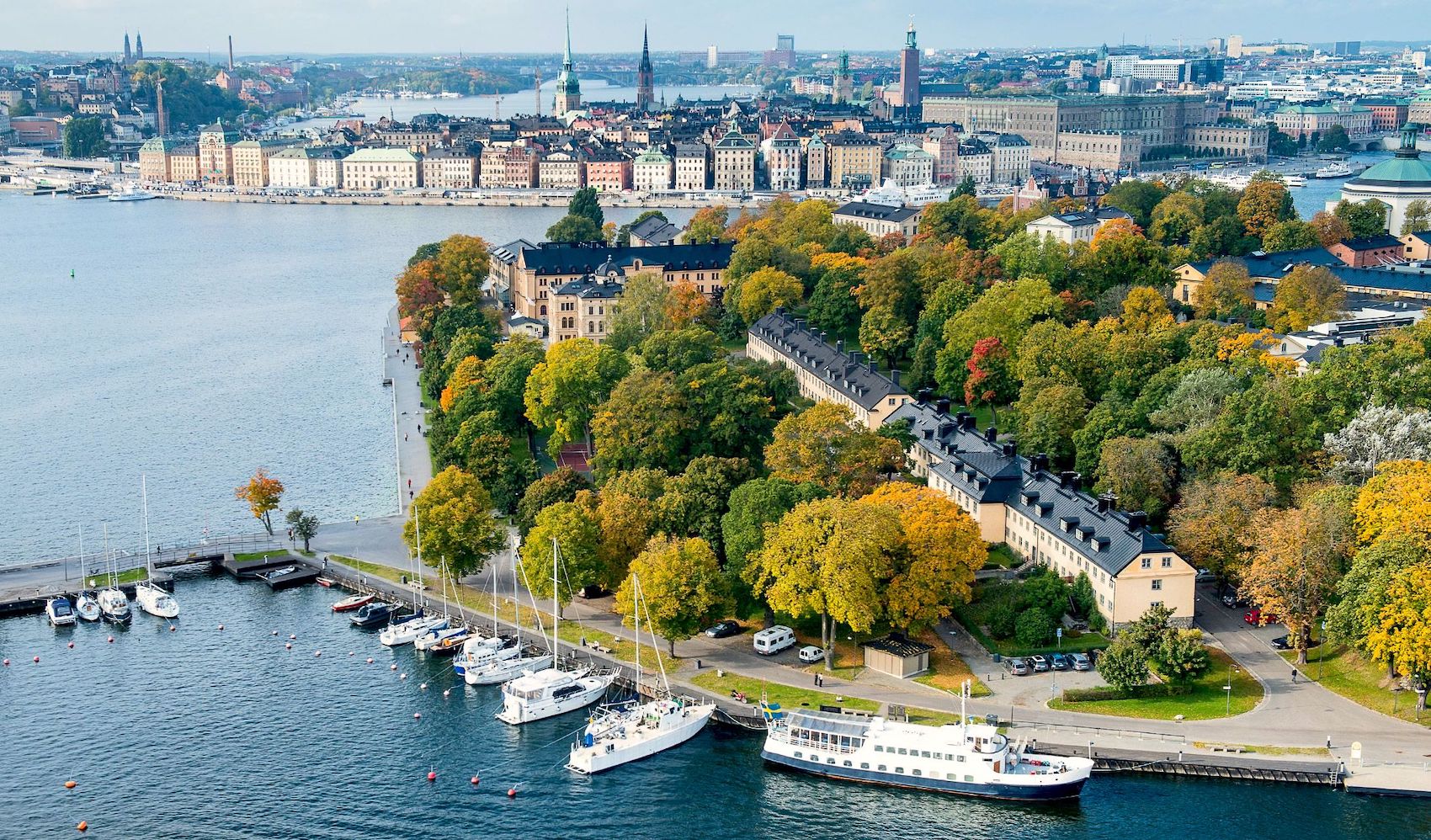 Stockholm city aerial shot during daytime.