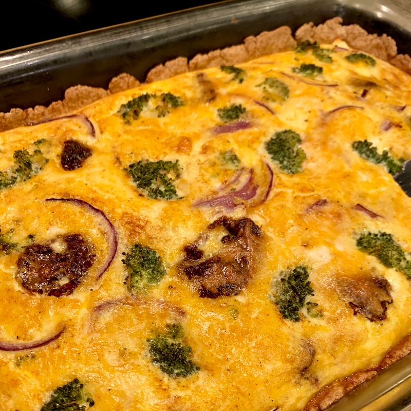 Veggie quiche in a baking tray