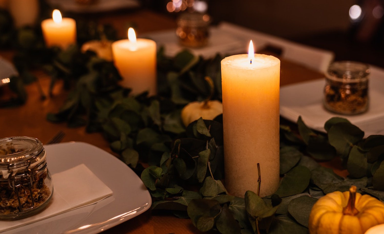 candles on dining table