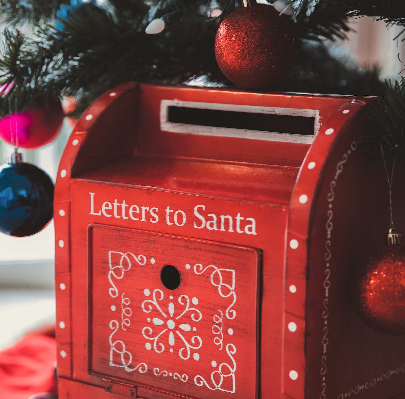 Red mailbox that says Letters to Santa